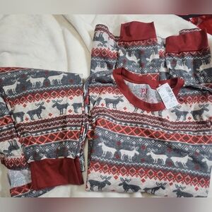 NEW PJ Place Women's Size Large Red/Grey Moose Thermal Pajama Set